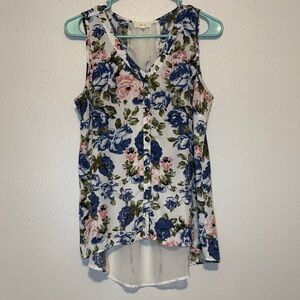 mine Floral Button-Front Camisole - Blue, Pink & Green